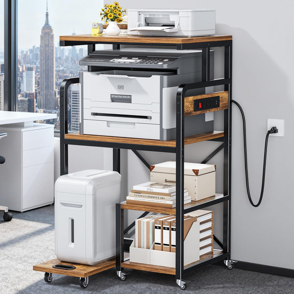 4-Tier Rolling Printer Stand with Power Outlets