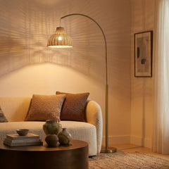 Arc Floor Lamp with Wicker Shade