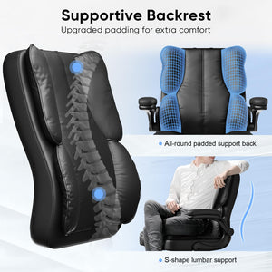 Ergonomic High-Back PU Leather Office Chair with Adjustable Headrest & Flip-Up Arms