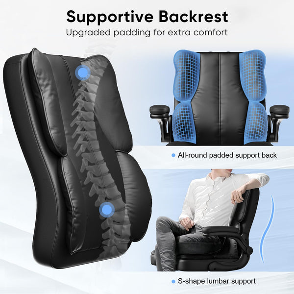 Ergonomic High-Back PU Leather Office Chair with Adjustable Headrest & Flip-Up Arms