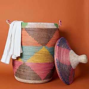 Large Handwoven Storage Basket with Removable Lid