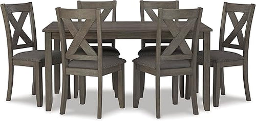7-Piece Farmhouse Dining Table Set with 6 Upholstered Chairs
