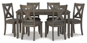 7-Piece Rustic Dining Set – Rectangular Table & 6 X-Back Upholstered Chairs