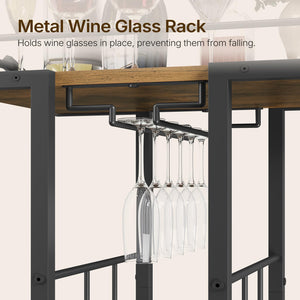 3-Tier Bar Cart with Wine Glass Rack & Wheels