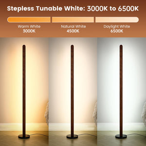 Solid Wood Dimmable LED Floor Lamp with Remote & Foot Switch