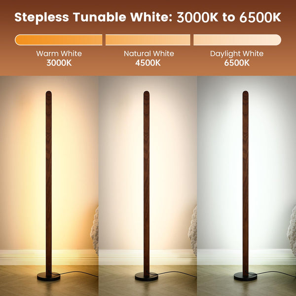Solid Wood Dimmable LED Floor Lamp with Remote & Foot Switch