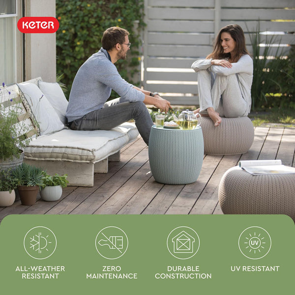 Outdoor Pouf Ottoman Set with Storage Table
