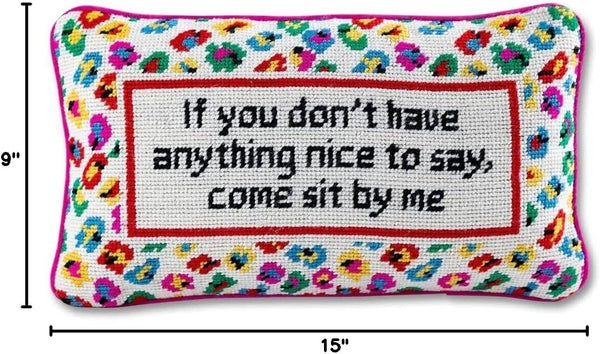 Needlepoint Throw Pillow – Come Sit by Me | 9" x 15" Pink Accent Pillow