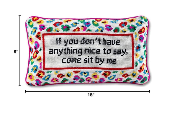 Needlepoint Throw Pillow – Come Sit by Me | 9" x 15" Pink Accent Pillow