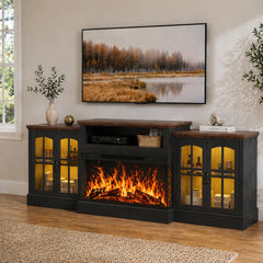 97" Fireplace TV Stand with 36" 3-Sided Glass Electric Fireplace – Fits TVs Up to 100"