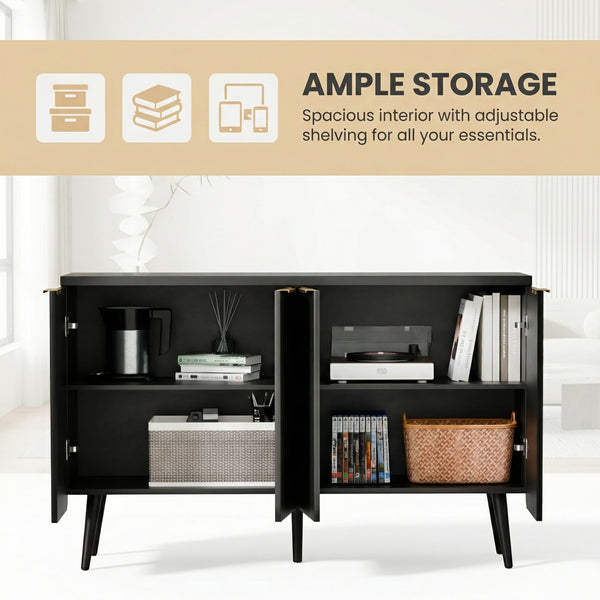 47" Fluted 4-Door Buffet Cabinet with Adjustable Shelves