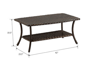 Wicker Patio Coffee Table with 2-Tier Storage