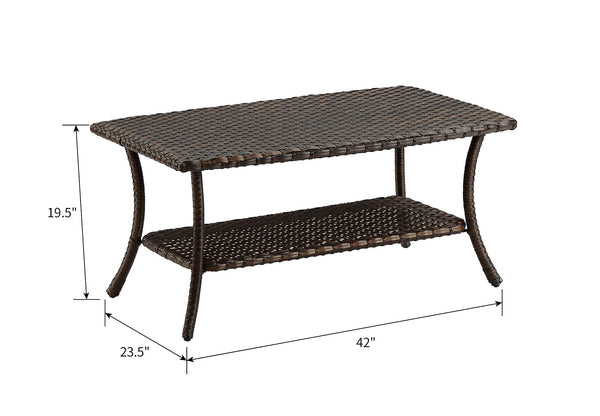 2-Tier Outdoor Rattan Coffee Table with Storage
