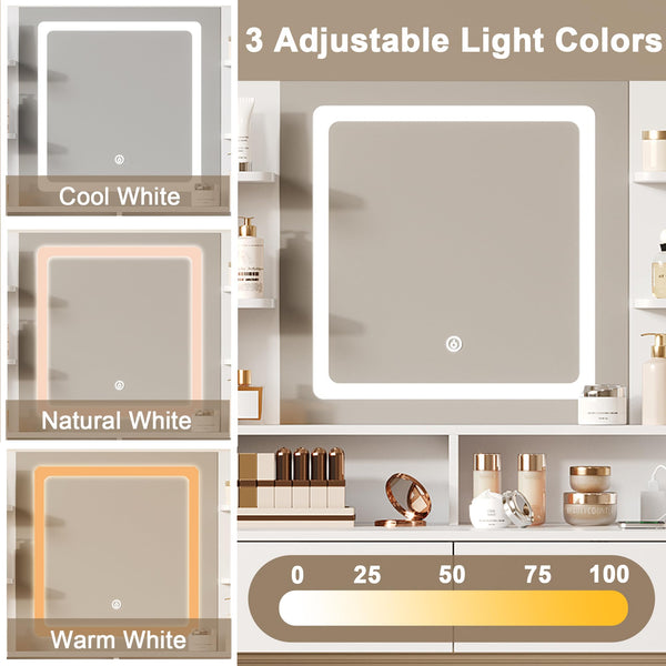 Lighted Vanity with Mirror, Stool & Storage