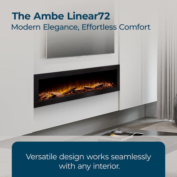 Linear Electric Fireplace Insert with Real Wood Log Set