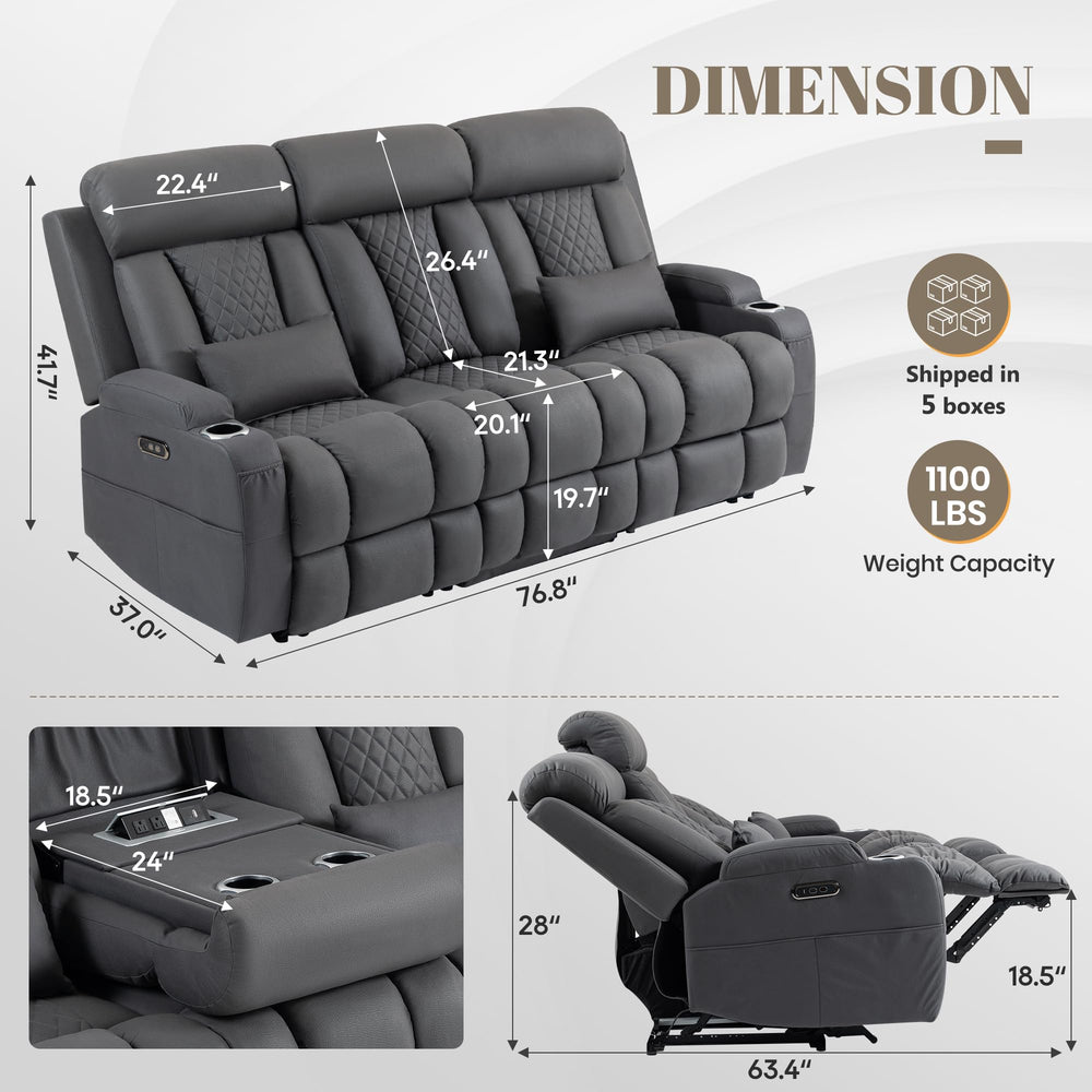 Zero Wall Hugger Power Reclining Sofa Set with Adjustable Headrest