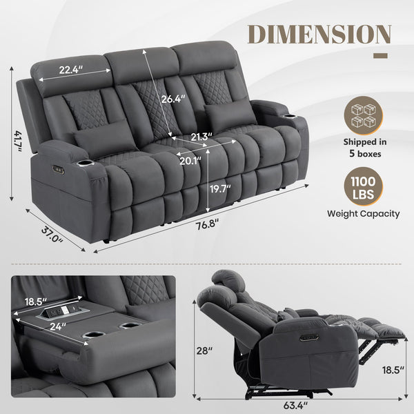 Zero Wall Hugger Power Reclining Sofa Set with Adjustable Headrest