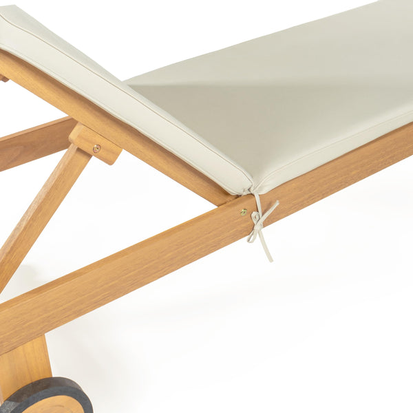 Acacia Wood Outdoor Chaise Lounge Chair with Cushion & Wheels
