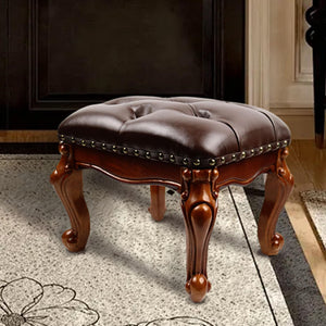 Solid Wood Leather Footstool Ottoman