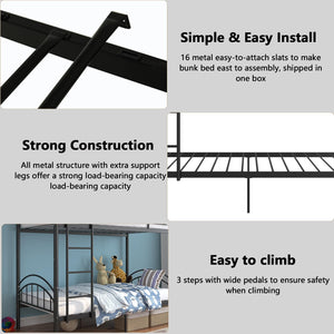 Twin Over Twin Metal Bunk Bed – 2-in-1 Convertible with Guardrails