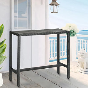 Outdoor Wicker Bar Table – Counter Height Pub Table with Poly Lumber Top
