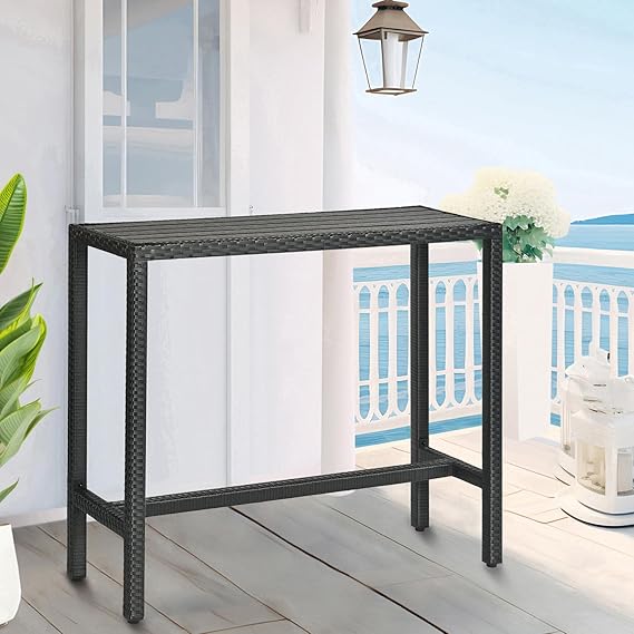 Outdoor Wicker Bar Table – Counter Height Pub Table with Poly Lumber Top