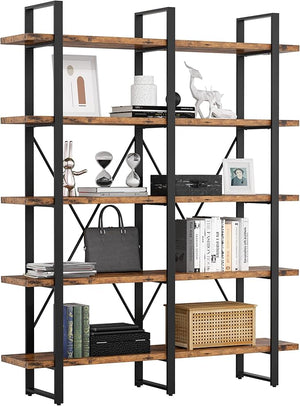 Double Wide 5-Tier Industrial Bookshelf