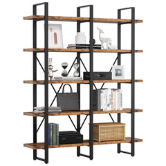 Industrial Double Wide 5-Tier Bookshelf – Wood & Metal