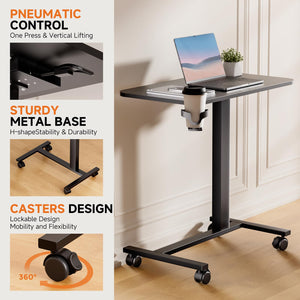 Adjustable Overbed Table with Wheels & Pneumatic Lift