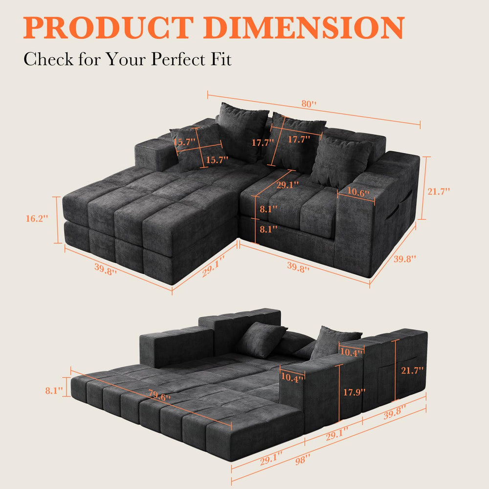 Modular Sectional Sofa with Removable Washable Cover – Dark Grey