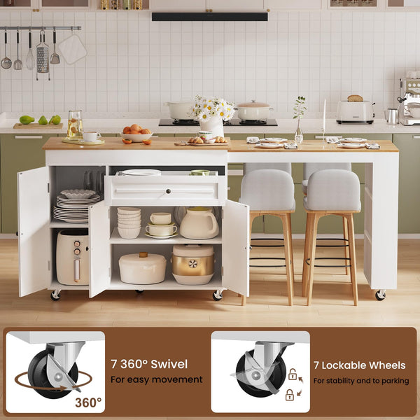 Expandable Kitchen Island on Wheels with Storage