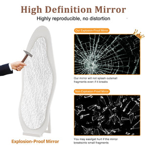 LED Full Length Wavy Floor Mirror with Wood Frame