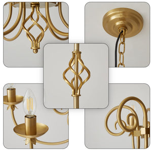 6-Light Gold Candle Chandelier – Rustic Farmhouse Pendant Light