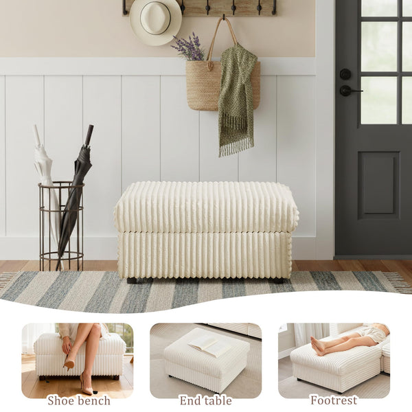 Oversized Corduroy Storage Ottoman with Foot Rest