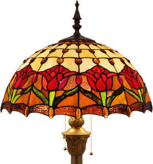 Tiffany Floor Lamp – Red Amber Tulip Stained Glass