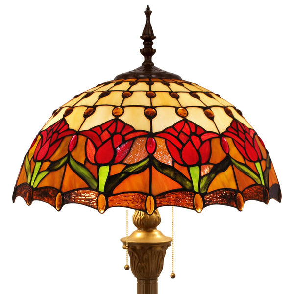 Tiffany Floor Lamp – Red Amber Tulip Stained Glass