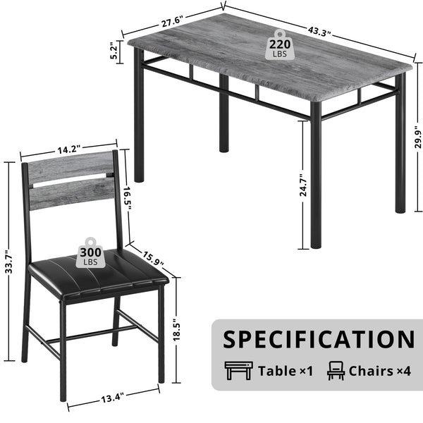 5-Piece Dining Table Set for 4 with Upholstered Chairs