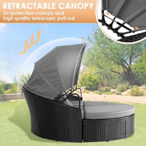 Outdoor Patio Canopy Daybed with Wicker Sofa Set