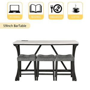 59" Bar Table Set with Power Outlet & 3 Stools
