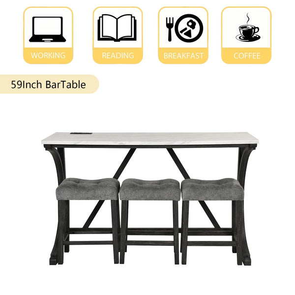 59" Bar Table Set with Power Outlet & 3 Stools