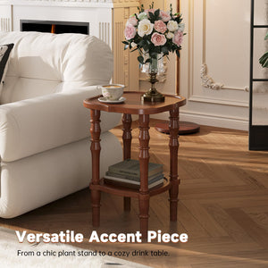 2-Tier Round Solid Wood Side Table