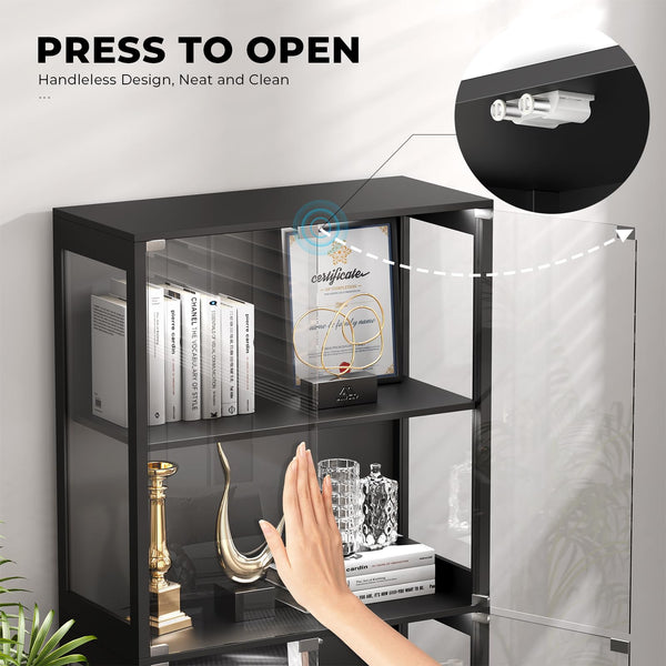 4-Tier Glass Display Cabinet with LED Lights & Motion Sensor