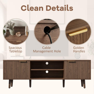 58" Fluted TV Stand with Adjustable Shelves & Cabinet Storage
