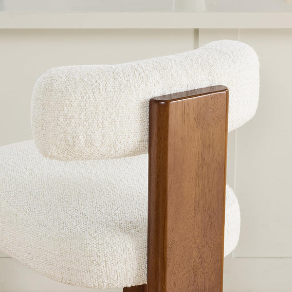 Modern Boucle Counter Height Bar Stools Set of 2 with Wood Legs