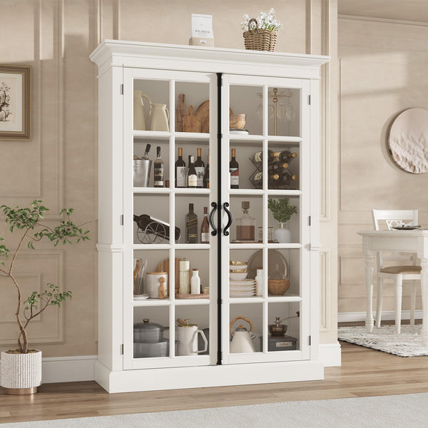 65" Glass Door Display Cabinet – 5-Tier Bookcase with Adjustable Shelves