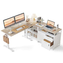 L-Shaped Electric Standing Desk with Drawers & Shelves