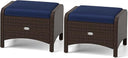 Outdoor PE Rattan Ottoman Set of 2 with Removable Cushions