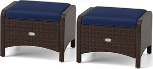 Outdoor PE Rattan Ottoman Set of 2 with Removable Cushions