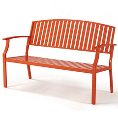 Eongdn 52" Outdoor Garden Bench Weatherproof, Rust-Resistant Aluminum Metal 2-Person Garden Bench with 660 lbs Weight Capacity, Patio Benches for Outdoors Porch, Patio, Backyard and Park (Orange)