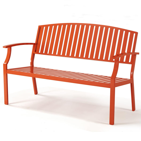 Eongdn 52" Outdoor Garden Bench Weatherproof, Rust-Resistant Aluminum Metal 2-Person Garden Bench with 660 lbs Weight Capacity, Patio Benches for Outdoors Porch, Patio, Backyard and Park (Orange)